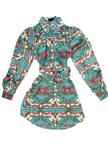 Satin Print Blouse Dress