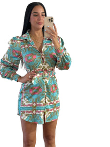 Satin Print Blouse Dress