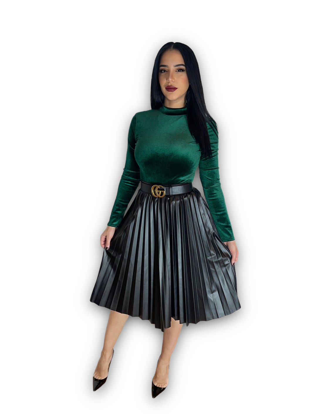 Pleated Leather Skirt