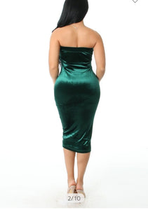 Strapless velvet MIDI dress